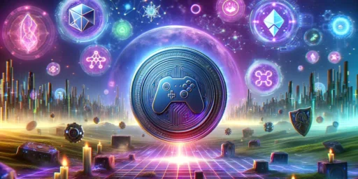 Dall·e 2024 03 15 17.33.01 imagine a dynamic and vibrant digital landscape representing the exciting world of gaming and cryptocurrency. in the foreground several large glowin 1440x720