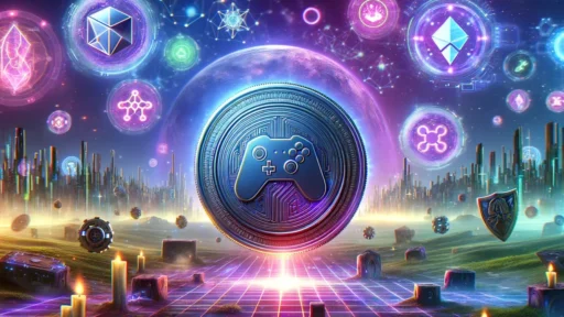 Dall·e 2024 03 15 17.33.01 imagine a dynamic and vibrant digital landscape representing the exciting world of gaming and cryptocurrency. in the foreground several large glowin 1440x720